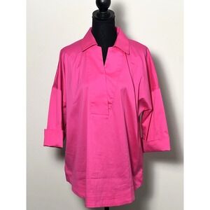 Chico Size 1 Pink Oversized Pullover Cuff Blouse Top